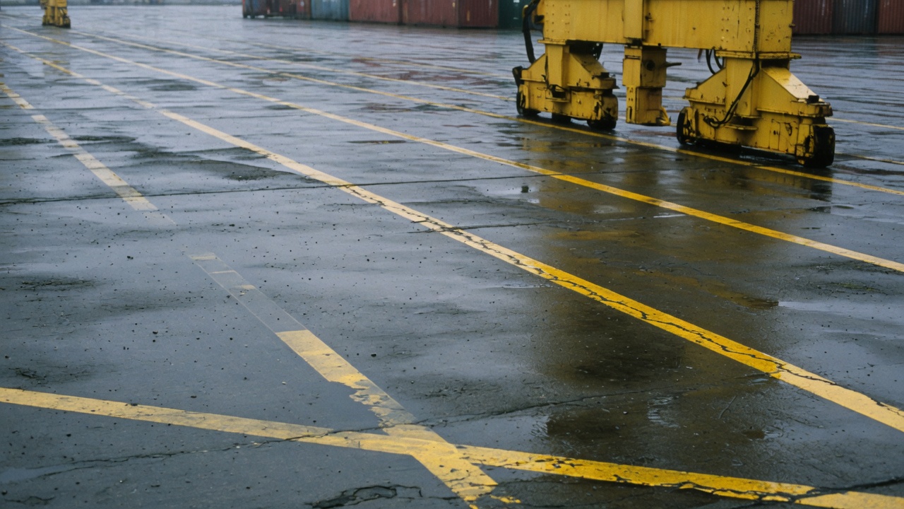雨後碼頭地坪與車道線